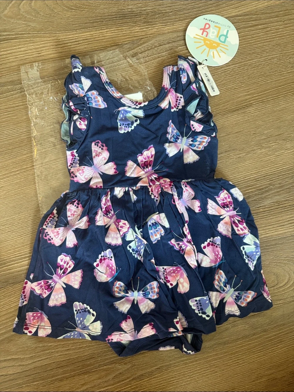 NWT Little Sleepies Roayl Butterflies Flutter Twirl Dress with Bodysuit 6-12m